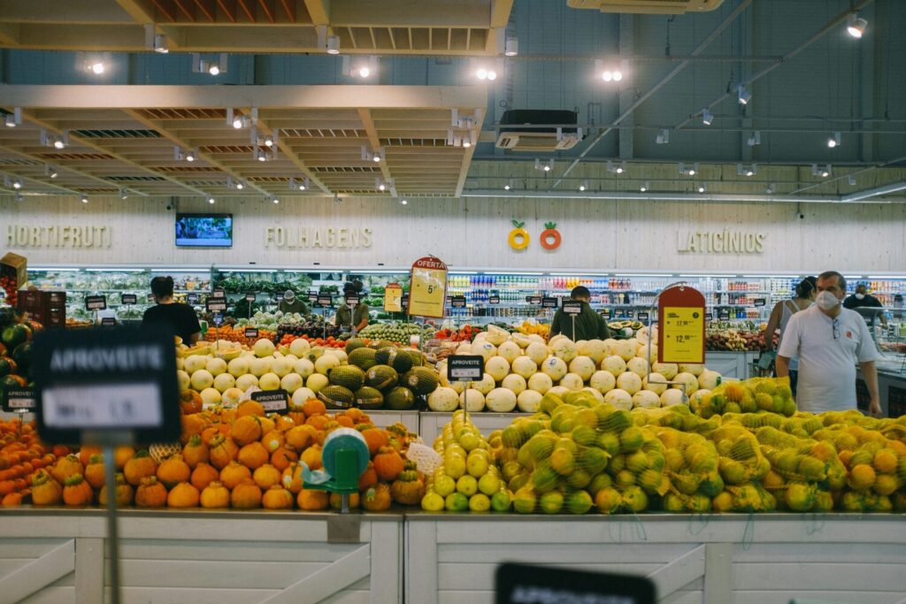 Singapore Supermarket : Shopper exploring a vibrant selection of groceries