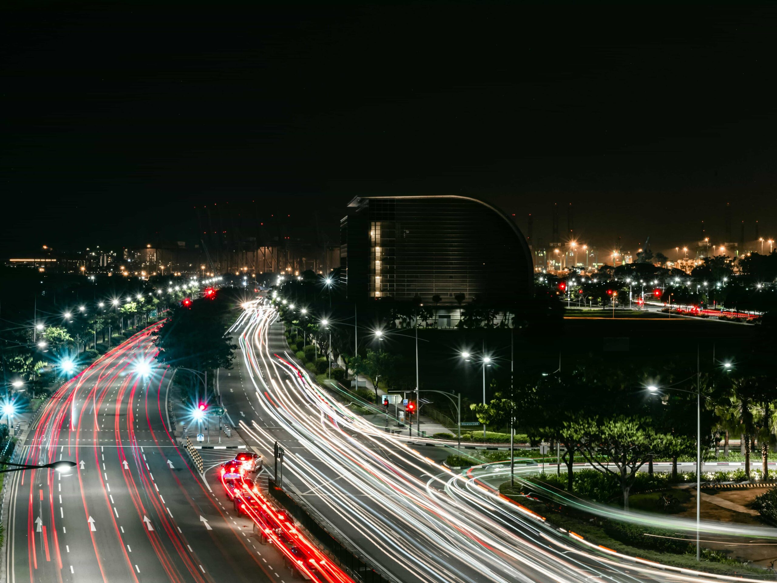 A night image of Singapore showcasing how hectic the streets can be.