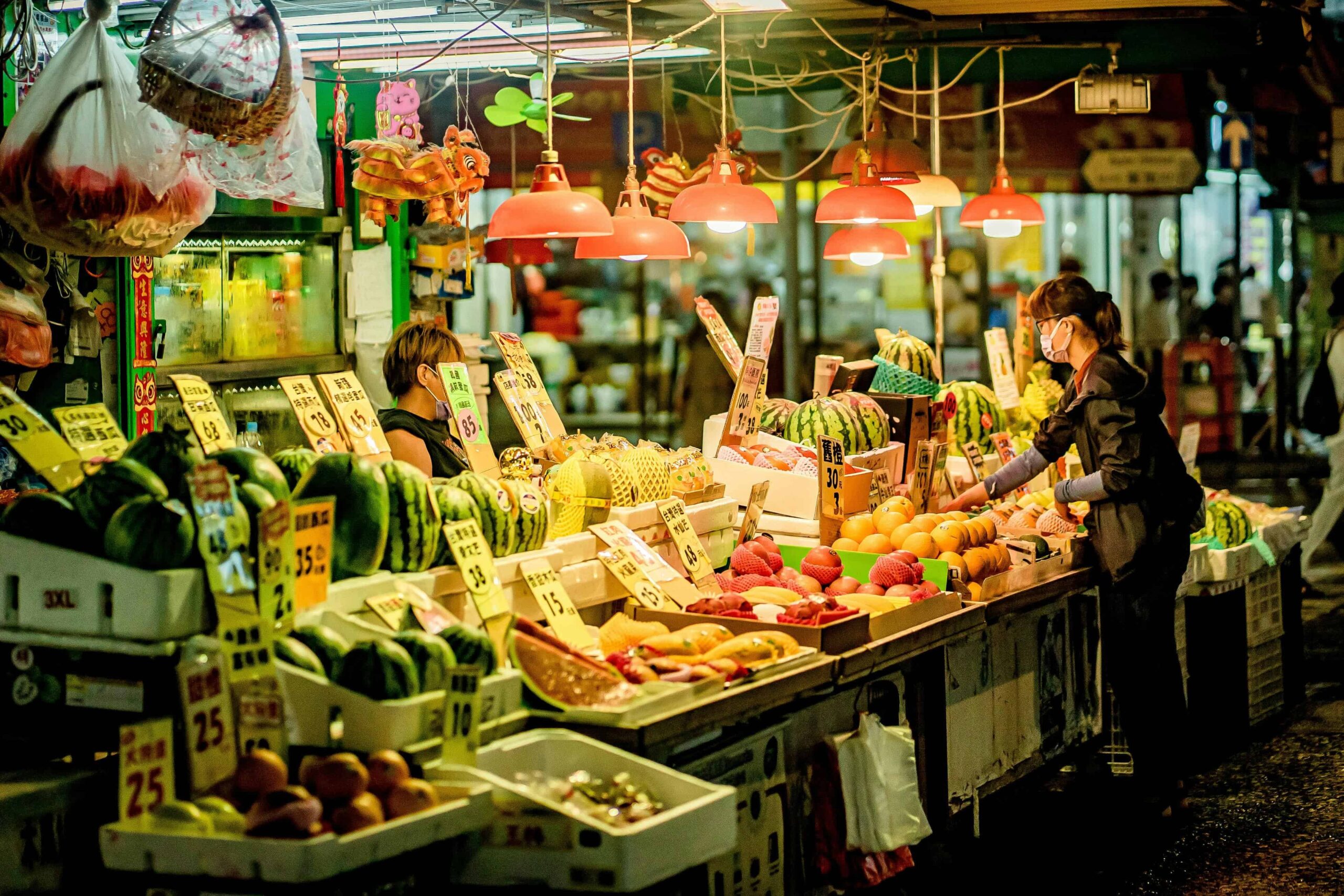 A fresh fruits section in a wet market, one of its many sections.