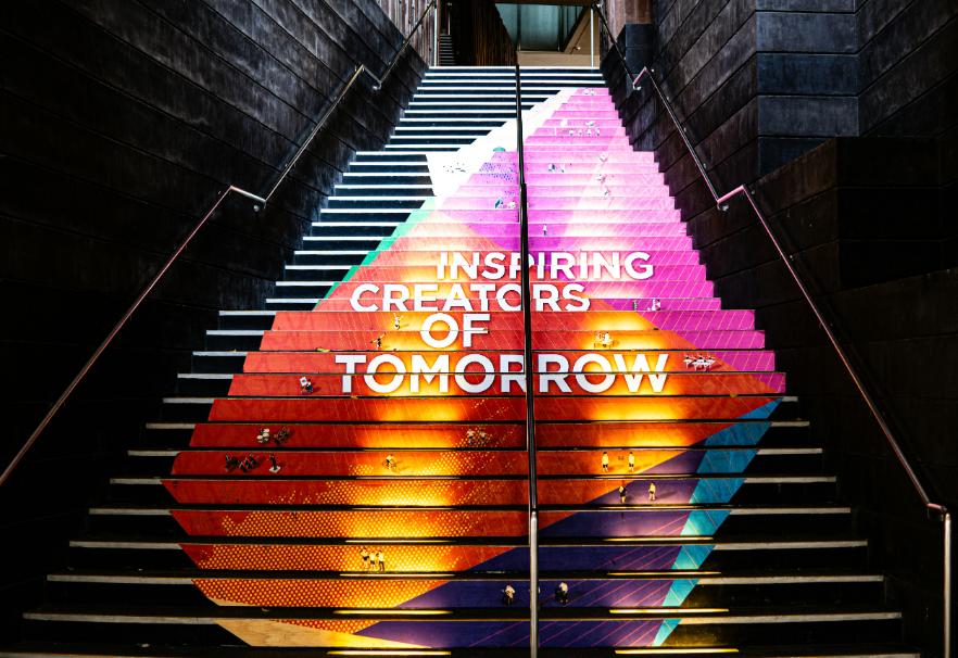 An image of a staircase in a Singapore school with an uplifting message for the students.