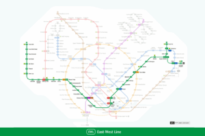 Color-coded Singapore MRT map showing all MRT lines including the East West Line, North South Line, Circle Line, Downtown Line, North East Line, Thomson East Coast Line, and Bukit Panjang LRT, with interchange stations like City Hall, Dhoby Ghaut, Chinatown MRT, Marina Bay, Raffles Place, Orchard Road, Botanic Gardens, and Tanjong Pagar clearly marked. Ideal for expats using Singapore’s MRT system, this guide highlights MRT stations, train services, bus service connections, public transport options, and operating hours. Features include train frequency during peak hours and off peak times, midnight daily services, priority seats, and easy access to Changi Airport. Riders can pay directly using contactless bank cards, mobile wallets like Apple Pay, Samsung Pay, Fitbit Pay, or physical cards such as EZ-Link, NETS FlashPay, and travel cards from other countries. Ticketing machines offer single trip tickets and Singapore Tourist Pass options. The map supports SimplyGo app and MyTransport app integration, with Google Maps compatibility for planning MRT rides, bus rides, and total journey distance. Expats can explore Singapore cost effectively, tapping in with a physical card or mobile wallet at MRT stations and public buses, with admin fee details and first bus timings available at convenience stores and official app.