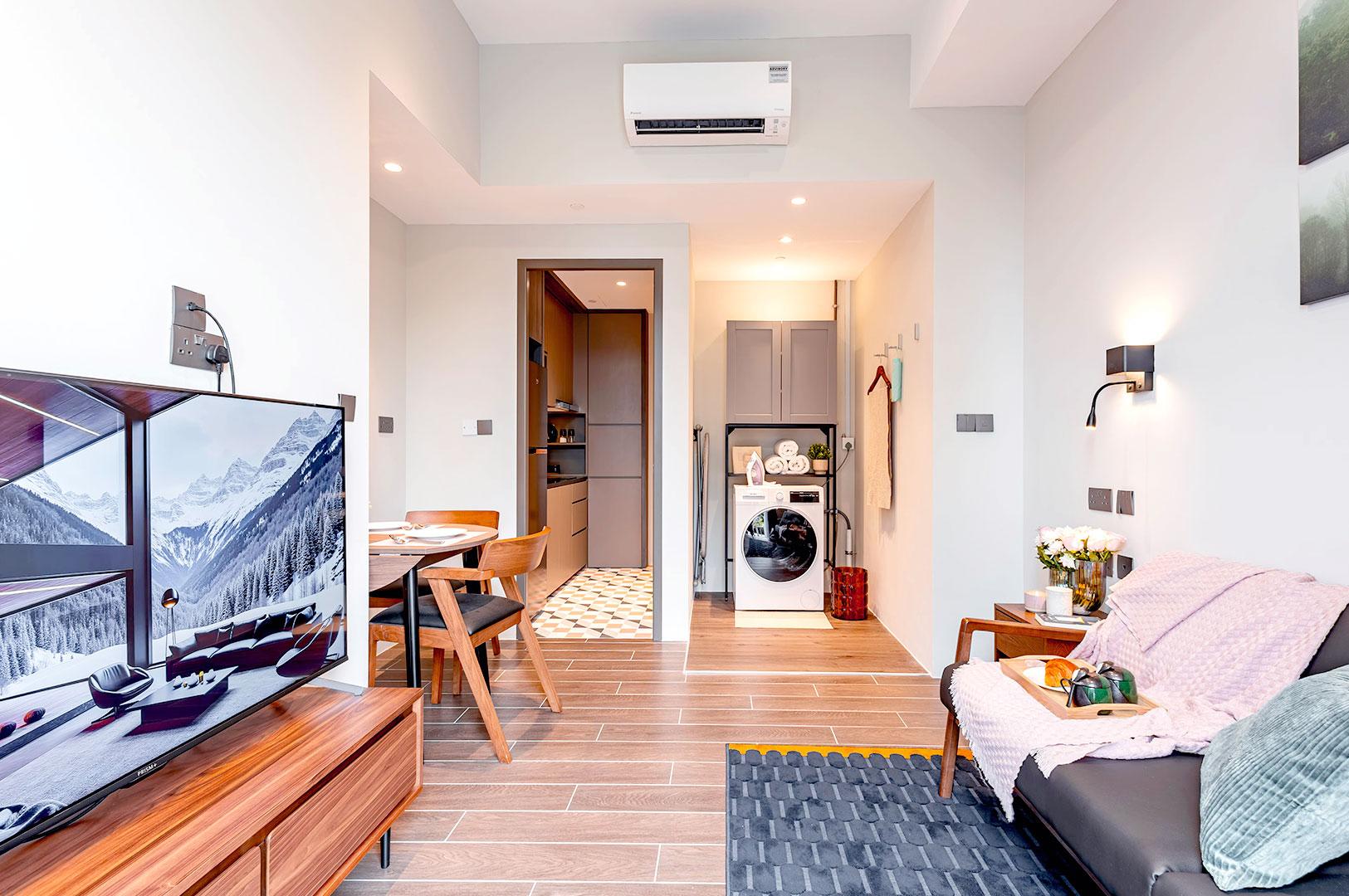 Fully furnished serviced apartment interior in Singapore with modern amenities