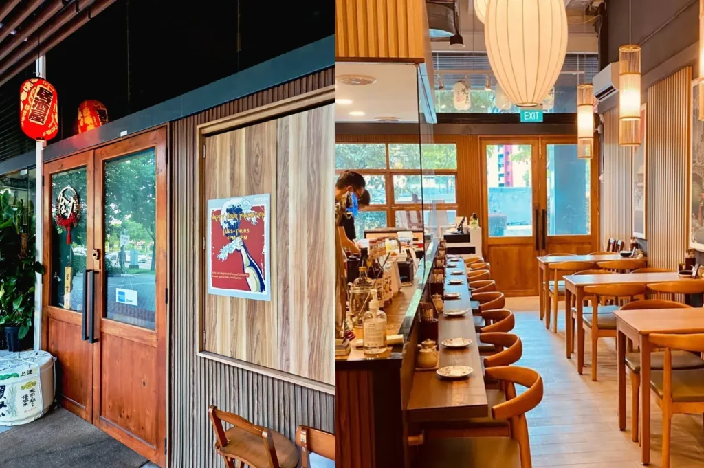 Zenryoku Izakaya interior with wooden Japanese decor, bar seating and cozy dining atmosphere in Upper Thomson Singapore