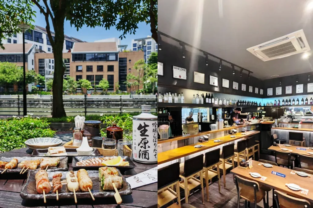 Shunjuu Izakaya waterfront dining at Robertson Quay with yakitori skewers, sake and relaxed outdoor setting