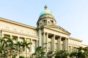 National Gallery Singapore historic building exterior with neoclassical architecture and green dome in Singapore
