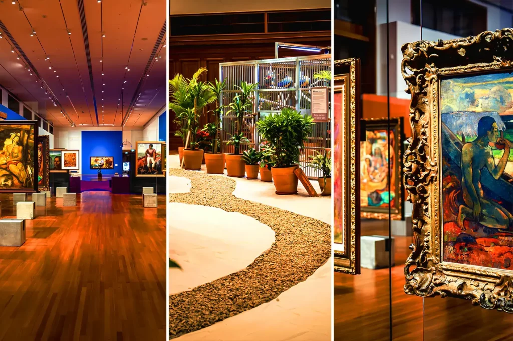 Curated art exhibition space inside National Gallery Singapore featuring framed paintings and museum installations