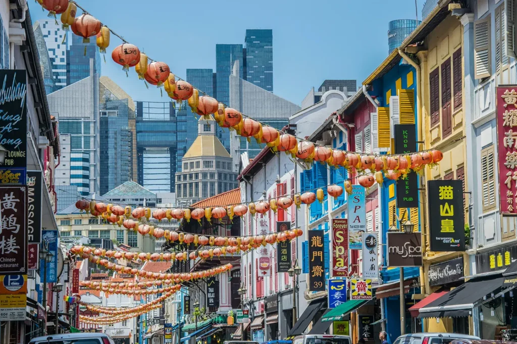 Chinatown street with lanterns, Singapore.