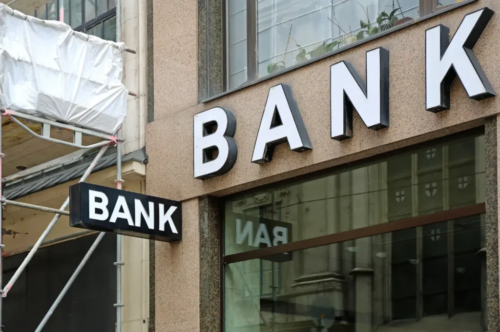 Bank signage on building exterior